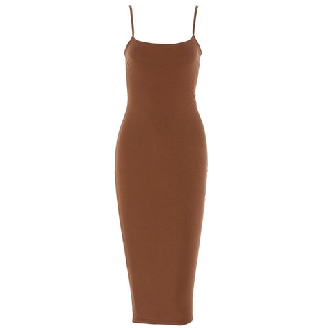 Summer Casual Sexy Long Slip Bodycon Midi Dresses For Ladies Solid Color