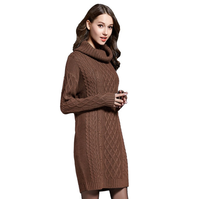 Casual Stylish Women's Long Sleeve Turtleneck Knit Wool Dress For Winter
