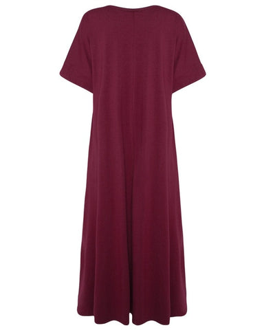 Casual Loose Women's Half Sleeve O-neck Solid Maxi Dress