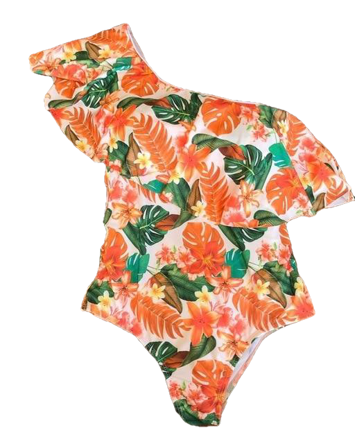 Floral Print One Piece Padded Swimsuit Bandage Bikini - Sheseelady