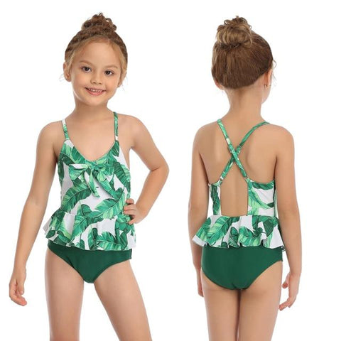 Stylish Girls' Sleeveless Floral Print Swimsuit Two Pieces