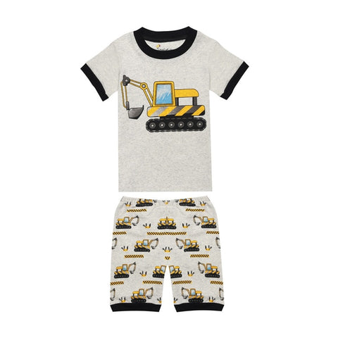 Summer Casual Kids' Cartoon Print Pajamas Sets With O-neck Shirt & Shorts