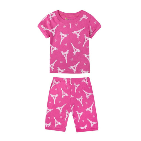 Summer Casual Kids' Cartoon Print Pajamas Sets With O-neck Shirt & Shorts