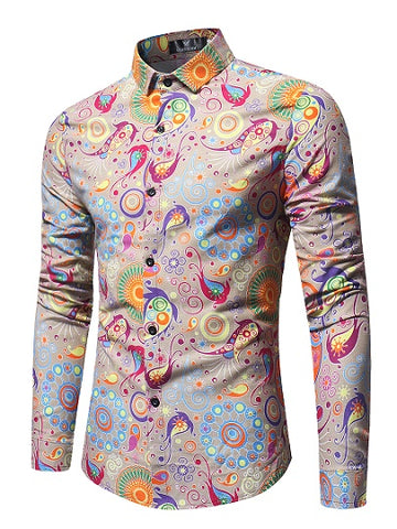 New Men'S 3D Printed Floral Long Sleeve Casual Shirt