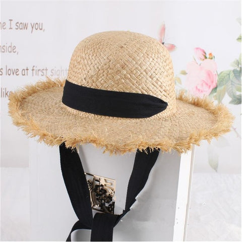 Lace Strap Straw Hat Bow Wide Grass Female Summer Cap Beach Visor Outdoor Holiday Beach Sun Protection Hat Collapsible