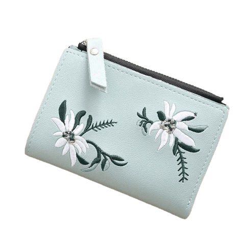 Pu Leather Floral Bordado Short Comprimento & Full Flap Wallet