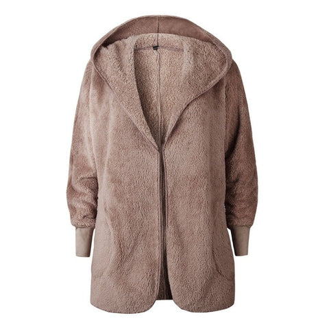 Shaggy Teddy à capuchon Coat Long Sleeve Lambswool Faux Fur Coat Femmes Automne Hiver Cardigan Plush Fur Fluffy Jacket Femme