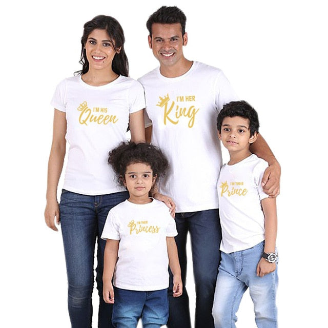 Family Matching Clothes Outfits Look Father Mother Daughter Son Crown Tshirt Clothing Daddy Mommy And Me Baby Dresses King Queen - Sheseelady