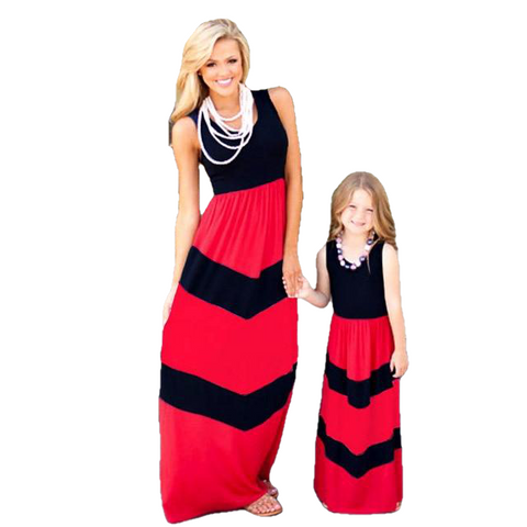 Mother Daughter Striped And Long Sexy Dresses