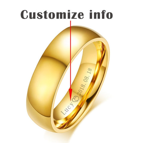 Personalized Gold-Color Wedding Bands Ring For Women Men Jewelry 6Mm Stainless Steel Engagement Anniversary Gift