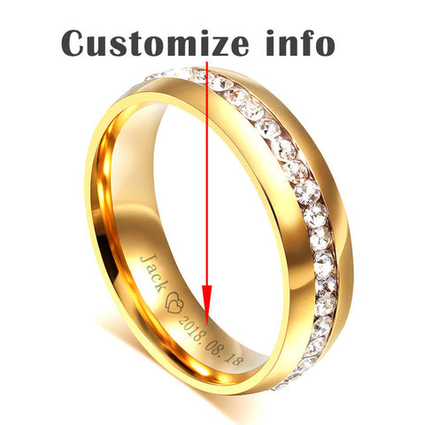 Alianças de casamento personalizadas na cor dourada anel para mulheres e homens joias 6 mm de aço inoxidável anel de noivado presente de aniversário