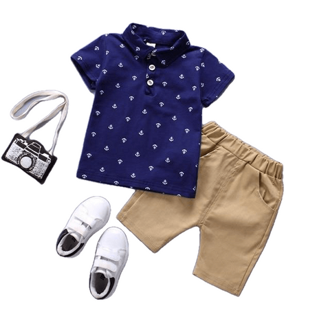 Anchor Print Navy Blue White T Shirts And Clothes Sets For Boys - Sheseelady