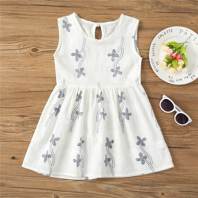 Girl Sling Cotton Sleeveless Print Flower Princess Dress - Sheseelady