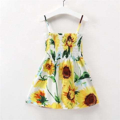 Summer Lovely Flower/Fruit Print Knee-Length Sleeveless Cotton Dresses For Girls