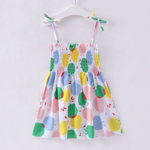 Summer Lovely Flower/Fruit Print Knee-Length Sleeveless Cotton Dresses For Girls