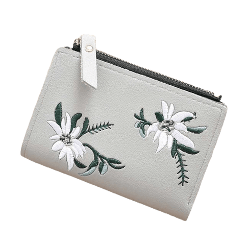 Pu Leather Floral Bordado Short Comprimento & Full Flap Wallet