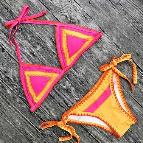 New Sexy Bikinis Women Swimwear Push Up Swimsuit Halter Top Biquini Padded Bathing Suit Bandage Brazilian Bikini Set