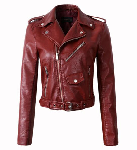 Casual Cool Women's Zippered Slim Leather Jackets For Motorcycle Riding
