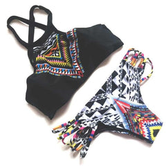 Conjunto de biquíni feminino acolchoado push-up feminino maiô Swim Beach Wear estampado bandagem novo biquíni alto pescoço monokini