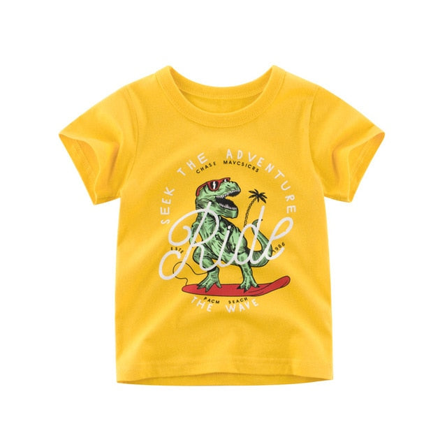 Boys & Girls Cartoon T-Shirts Kids Dinosaur Print T Shirt For Boys Children Summer Short Sleeve T-Shirt Cotton Tops Clothing - Sheseelady