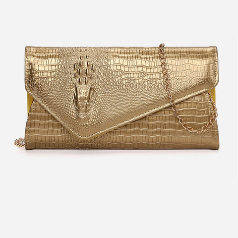 Flash Envelope Style Crocodile Pattern PU Chain Clutches For Women