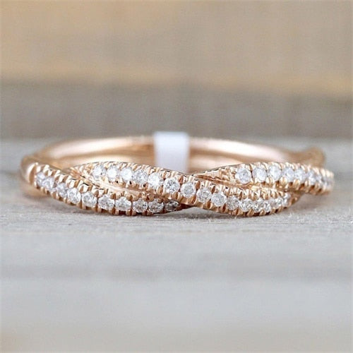 Modèle Twisted Rope Hemp Flowers Ring Plating Rose Gold Argent Micro Cubic Zirconia Tail Ring Fashion Bijoux femmes