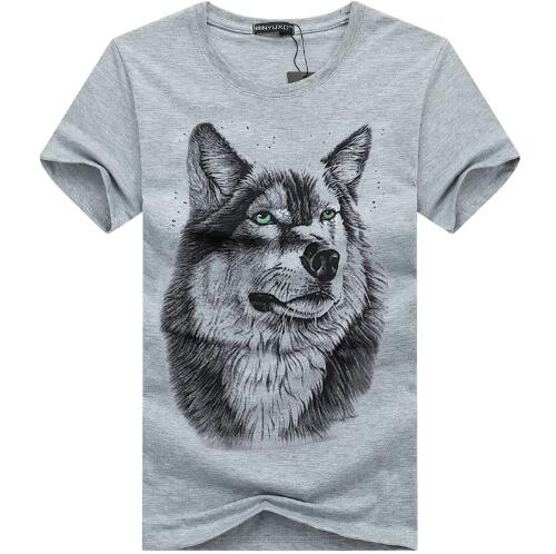 3D Wolf Head Man Round Collar Short Sleeve T-Shirt - Sheseelady