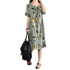 Elegant Floral Print Short Sleeve Midi Dresses - Sheseelady