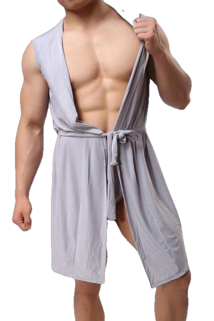 Men's Ice Silk Hooded Bathrobe Pajamas