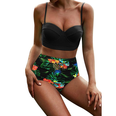 Two Piece Swimsuit Sling High Waist Printed Bikini