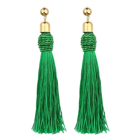 Handmade Tassel Earrings Trendy Black Red Yellow Green Long Dangles Ear Broncos Silk Fringed Jewellery For Women