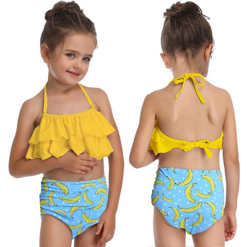 Cute Skin-friendly Split High Waist Ruffle Swimsuits For Toddlers/Teenage Girls