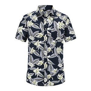 Camisas de vestido de algodão de Flamingos de padrão de ajuste casual masculino