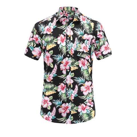 Camisas de vestido de algodão de Flamingos de padrão de ajuste casual masculino