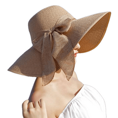 Summer Large Brim Straw Hat Floppy Wide Brim Sun Cap Bowknot Beach Foldable Hats