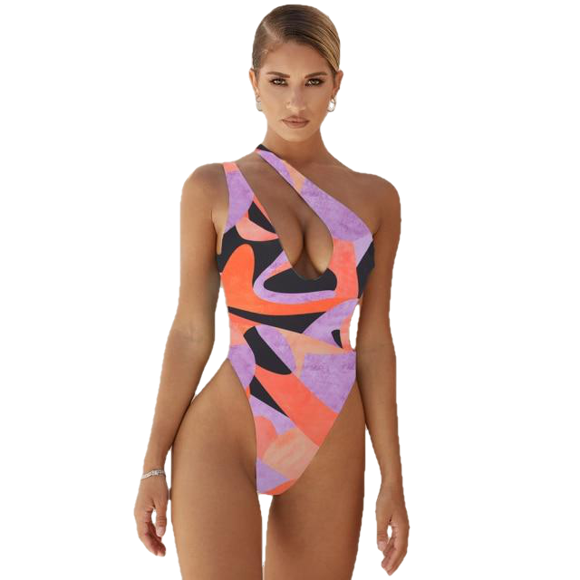 Sexy Women's One Shoulder Push Up Print Monokini Swimsuit Piece