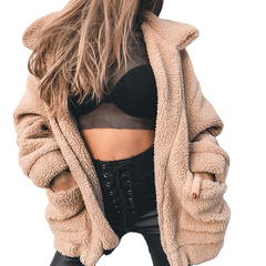 Elegant Faux Fur Coat Women Autumn Winter Warm Soft Zipper Fur Jacket Female Plush Overcoat Casual Outerwear - Sheseelady