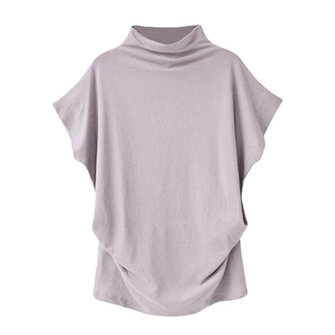 Casual Fashionable Women's Turtleneck Short Sleeve Cotton Blouse