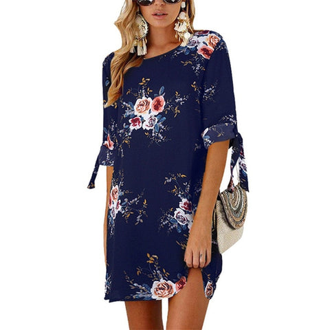 Boho Style Floral Print Chiffon Beach Dress - Sheseelady