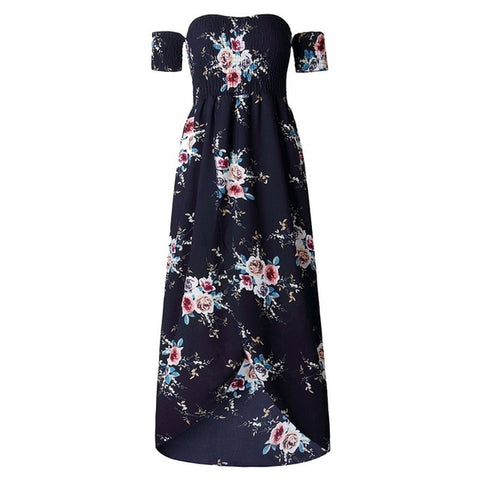 Bohemian Style Floral Print Off Shoulder Ankle-length Party Dress For Women