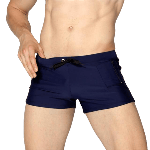 Sexy Solid Color Male Nylon Beach Shorts With Pocket & Drawstring