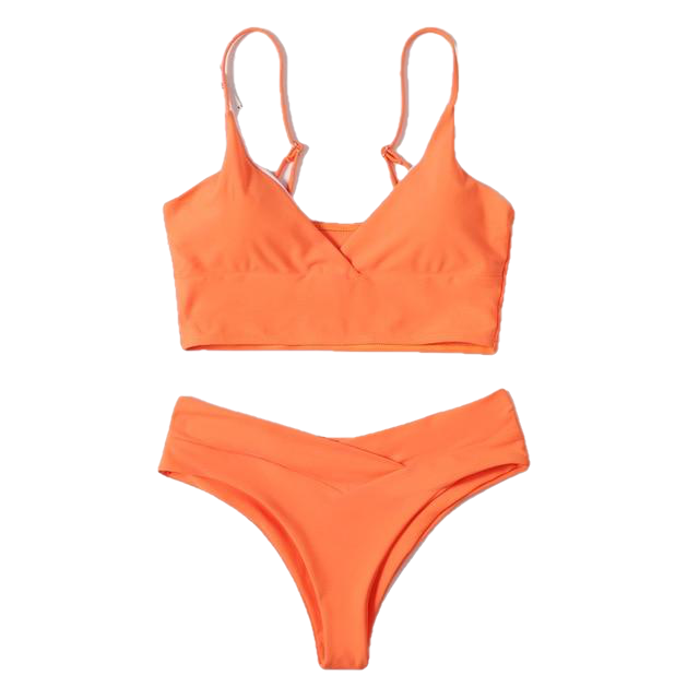 Sexy Women's High Waist Cotton Swimwear Solid Color