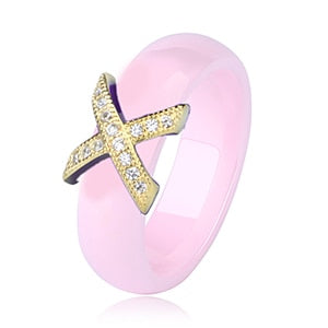 Fashion Jewelry Women Ring With Aaa Crystal 6/8 Mm X Cross Ceramic Rings For Women Men Plus Big Size 10 11 12 Wedding Ring Gift - Sheseelady