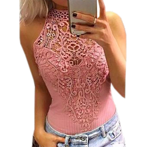 Body Lace Summer Playsuit Bodycon Sleeveless Patchwork Sexy Bodysuit Feminino New Women Rompers Hollow Out Overalls - Sheseelady