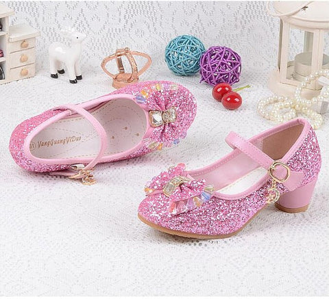 Comfortable Sequins PU Thick Heel Princess Shoes For Girls
