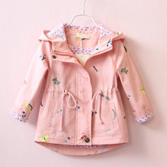 Flower Embroidery Hooded Outwear Kids Girls