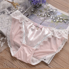 Hot Women Briefs Sweet Milk Silk Underwear Low Waist Lace Solid Color Soft Ladies Panties Lovely Cute Lolita Knickers Lingeries - Sheseelady