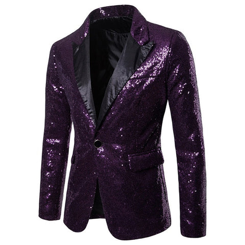 Stylish Shiny Men's Single Button Blazers With Sequin For Stage