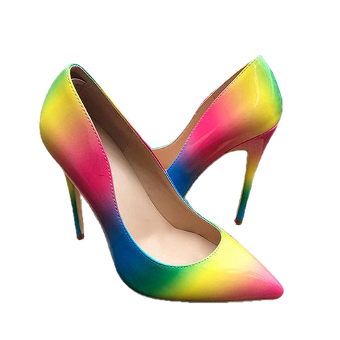Chaussures de couleur arc-en-ciel femmes de cuir sexy Stiletto Extemely High Heels, chaussures de fête de pompes de pieds pointues à la mode
