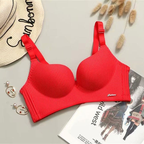 High End Brand Romantic Temptation Bra Set Women Striped Underwear Push Up Seamless Lingerie Female Sets 90C
